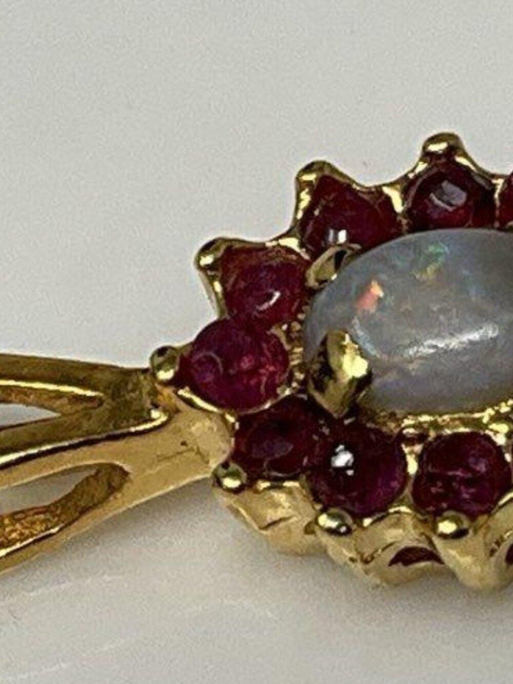 1/20 14k Gold Filled; Opal & Raspberry Spinel Stone Pendant Necklace; 18" Chain